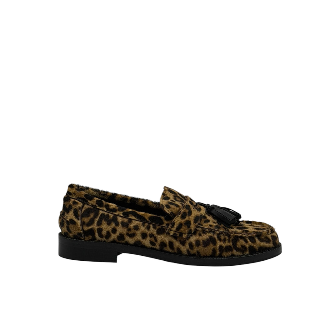 AMALIA mocassino in cavallino leopardato con nappine nere