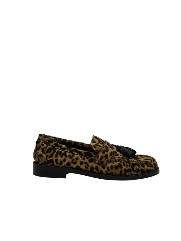 AMALIA mocassino in cavallino leopardato con nappine nere