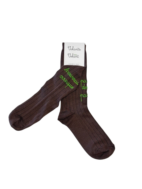 Calzini CIOCCOLATO con ricamo a mano ERBA "Arriverai ovunque, passo dopo passo"