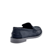 AUDREY mocassino in cavallino nero con nappine bianche