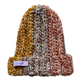 BERRETTO fluffy melange colori autunnali nocciola, arancio, verdone, kiwi, senape