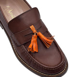 PENNY CUOIO effetto VINTAGE con nappine arancio - New Collection